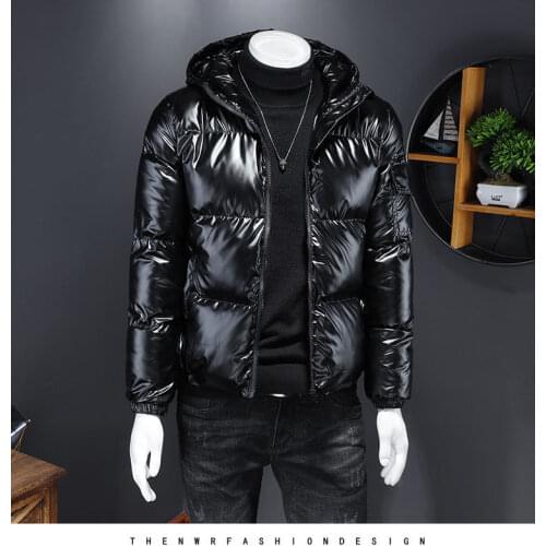 2021 New Winter Bright Cotton-Padded Jacket Mens Short Coat Thick Silver