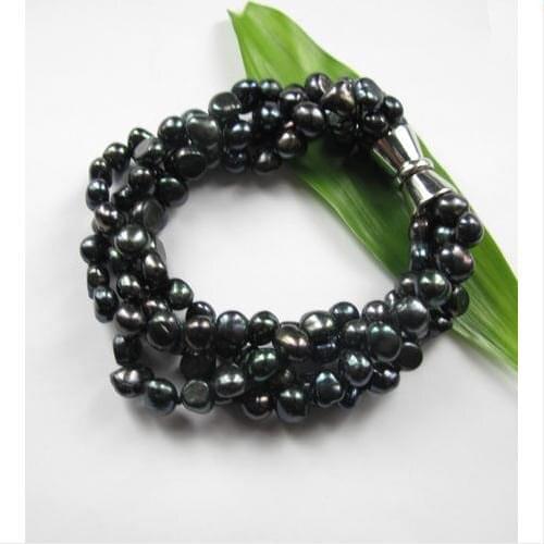 New Arrival Unique Pearl Bracelet Black Baroque Genuine Freshwater Pearl Bracelet 4Row Chucky Bracelet Magnet Clasp Fine Jewelry