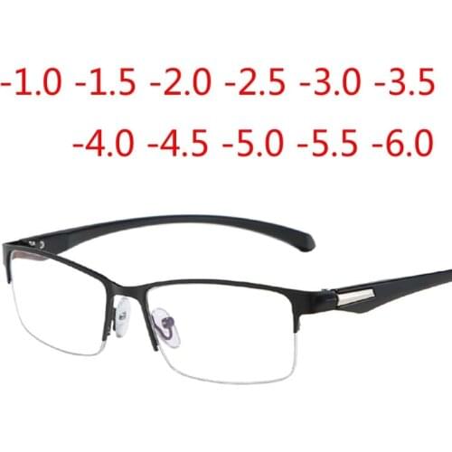 Metal Half Frame Finished Myopia Glasses Women Men Nearsighted Student Diopter -1.0 -1.5 -2.0 -2.5 -3.0 -3.5 -4.0 -4.5 -5.0 -6.0