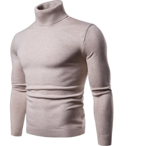 Long Sleeve Solid Color Autumn Winter Sweaters M-3Xl New Mens Warm Turtleneck Sweater Slim Fit Knitted Pullovers Tops Male