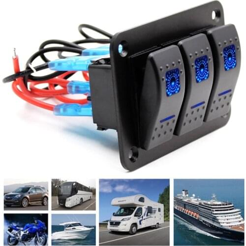 LED 3 Gang Rocker Switch Panel IP68 DC12/24V Power Socket Wiring Kits For Marine Boat Car Trailer Truck SUV RV Camper Etc 5PIN