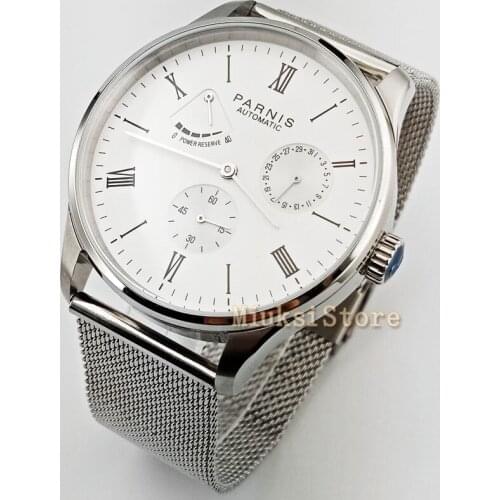 PARNIS 42mm Automatic Date Stainless Case Band watch Business Bracelet men Fashion Sport luxury watch goft