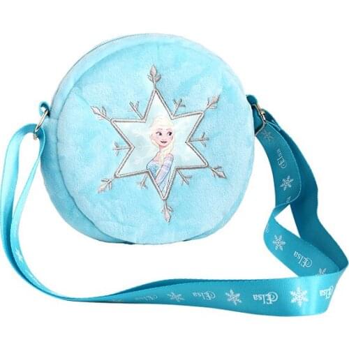 Hot Anime Frozen Princess Elsa stuffed Plush Bags Kawaii Soft Disney Circular Plush Bag Gifts for Kids Girls 2 Colors