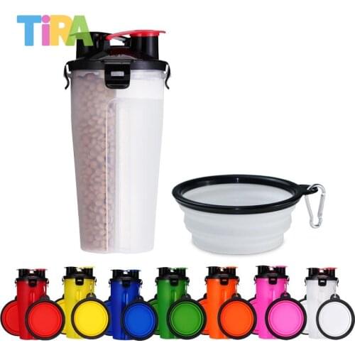 Portable 2 in 1 Pet Folding Water Bottle Food Container With Folding Silicone Pet Bowl Outdoor Travel Dog Cat Feeder Cup Bowl