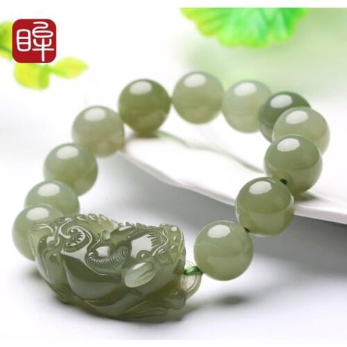 Natural hetian beads green jade bracelet bangle with brave troops adite jade bracelets jade jewelry christmas bracelet