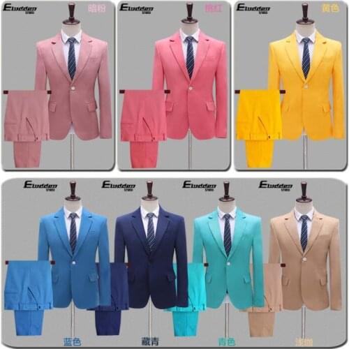 Multicolor blazer men groom suit set with pants mens wedding suits costume singer star style dance stage clothing formal dress