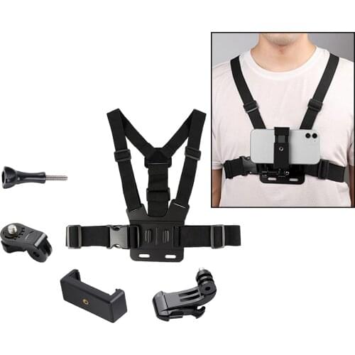 Adjustable Harness Chest Strap Mount Bracket with Cell Phone Clip Mobile Selfie Holders Stand Free Hand