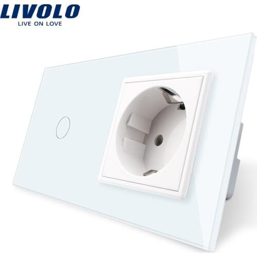 Livolo EU standard Touch Switch, Gray Crystal Glass Panel, 110~250V 16A Wall Socket with Light Switch, VL-C701-15/VL-C7C1EU-15
