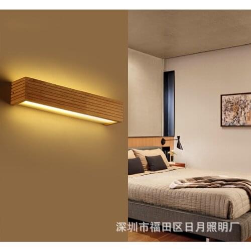 Modern Japanese Style Led Lamp Oak Wooden Wall Lamp Nordic Solid Wood Mirror Wall Lights Sconce For Bedroom Bathroom Warm Light