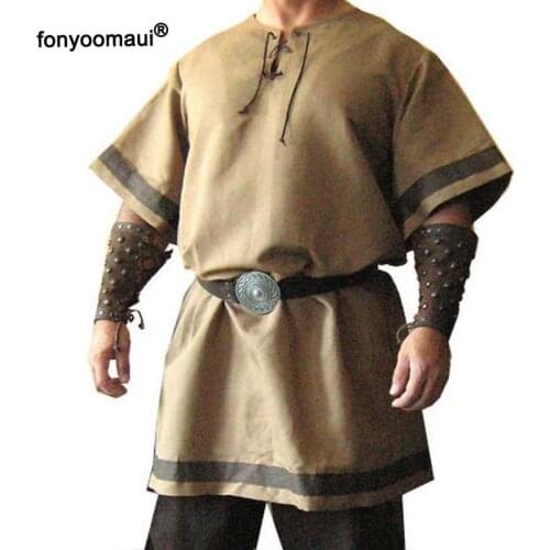 Medieval Vintage Renaissance Viking Tunic Cosplay Warrior Knight LARP Costume For Adult Men Nordic Army Pirate Loose Shirt Tops