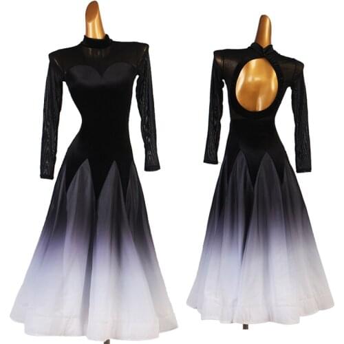Ballroom Dance Competition Dresses For Women Long Sleeve Practice Clothing Big Swing Backless Sexy Waltz Dance Costumes DQL5214