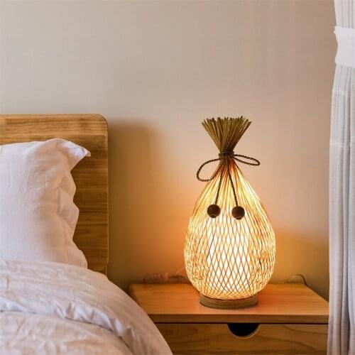 Bamboo Woven Bedroom Bedside Table Lamps Modern Room Art Decoration Lamp Dressing Table Study Room Living Room Art Table Lights