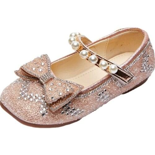Spring Shoes Bead Mary Janes Flats Fling Princess Glitter Shoes Baby girls Dance Shoes Kids Sandals Children Wedding Shoes Gold