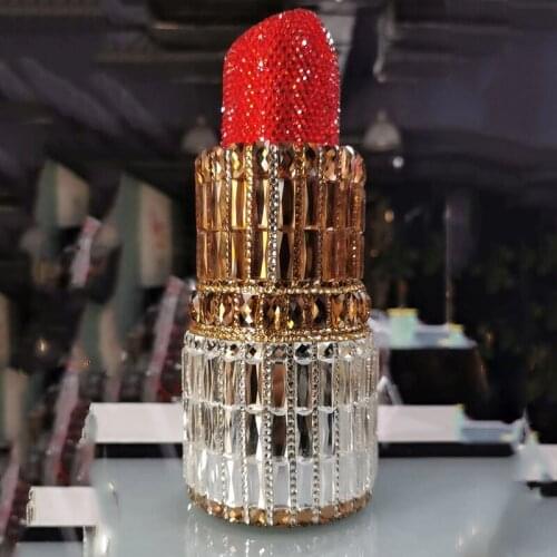 WHTUOHENG White/Brown Rhinestone Clutch Best Quality Women’s Red Diamond Wedding Bridal Handbags Elegant Lipstick Shape Case Bag