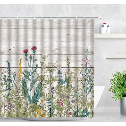 Garden Flowers Shower Curtain Set Dandelion Green Leaf Plant Retro Wood Grain 3D Printed Waterproof Bathroom Curtains Bath Decor