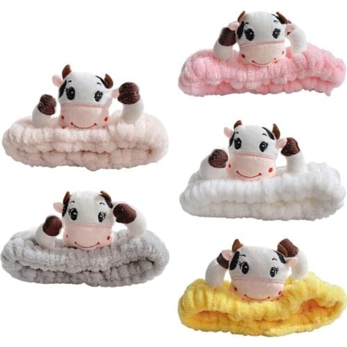 Women Makeup Face Wash Flannel Headband Cute Cartoon Little Cow Hairband Japanese Style Kawaii Styling Turban Bandana