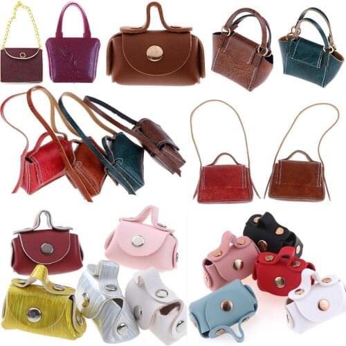 Lady Leather Plastic Shoulder Bag Fashion Purse Cloth Handbag Clothes Dress Dollhouse Accessories for Doll House Girl Toys
