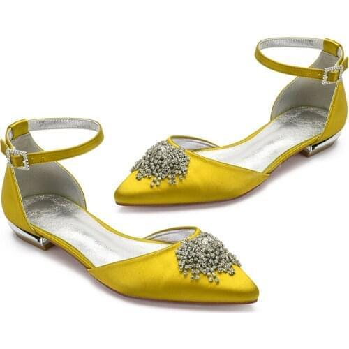 Womens Satin Ankle Strap Pointed Toe Silver Bridal wedding Ballet Elegant Ballerinas for Guest Reception