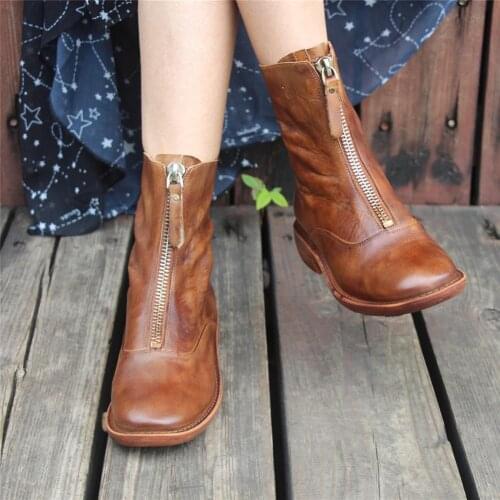 Handmade chelsea boots for women Leather Ankle Boots Comfortable Walking Round Martin Boots Brown