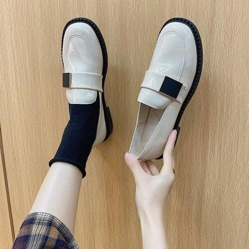 Black Leather Lady British Style Thin 2021 Spring Retro with Skirt Japanese Low Top Mary Jane Shoe