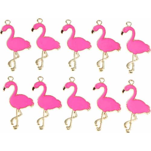 10pcs Trendy Alloy Flamingo Enamel Charms Lovely Handmade Pendant Jewelry Findings For Necklace Bracelet Earrings