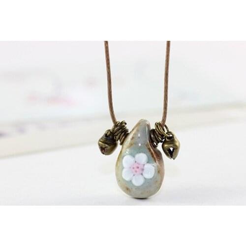 12 Pieces/Lot Long Sweater Necklace Ceramic Flower Bohemian Choker Tassel Necklace Braided Bells Women Retro Jewelry Accessories