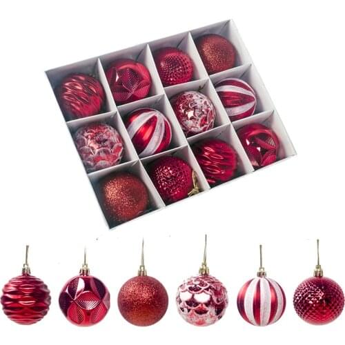 New 12Pcs Christmas Tree Balls Pendant Ornament Plastic Ball Christmas Party Hanging Decoration Prop 2021 New Year Gift