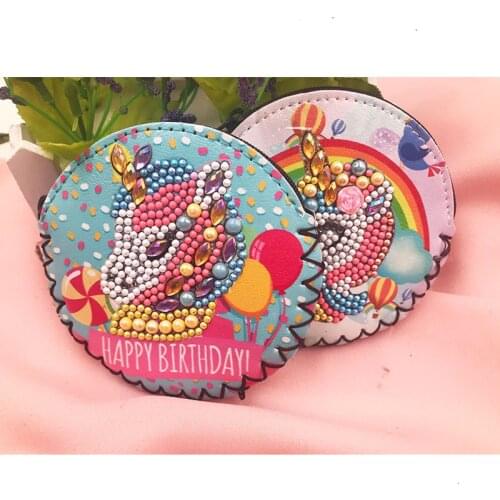2Pcs DIY Full Drill Diamond Painting Horse Wallet Bag Mini Keychain Keyrings Pendants Stitch Embroidery Coin Purse