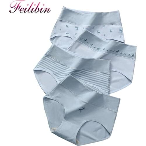 ZJX 4Pcs Women Panties Soft Cotton High Waist Slimming Underwear Cute Print Seamless Briefs Sexy Breathable Lingerie M 2XL