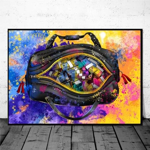 Abstract Dollars in Luxury Bag Graffiti Art Paintings on the Wall Art Bull Money Inspiring Street Art Posters Picture Home Decor