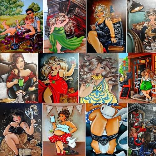 Full Square Round Diamond 5D DIY Sexy Women Diamond Painting Cartoon Fat Lady Diamond Embroidery Cross Stitch Mosaic Home Decor