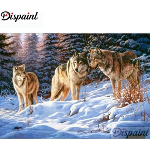 Dispaint Full Square/Round Drill 5D DIY Diamond Painting "Animal wolf scenery" 3D Embroidery Cross Stitch Home Decor Gift A11261