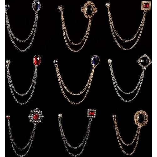New Fashion Metal Rhinestones Brooches Men Suit Shirt Tassel Chain Lapel Pin and Brooch Jewelry Luxulry Clothing & Accessories