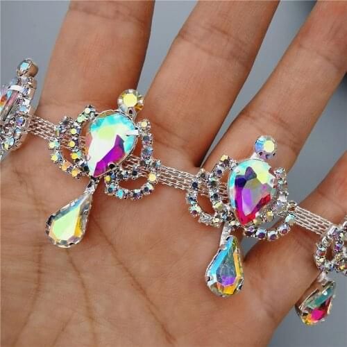 Rhinestone Crystal Chain Bling Diamante Lace Diamond Belt Trim Ribbon Necklace Applique Gem Sparkle Wedding Dress 3.7cm Width