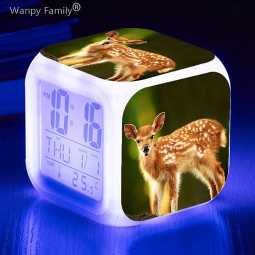 2020 New Cute cartoon sika deer alarm clock Childrens room multifunctional luminous electronic clock for childrens gifts
