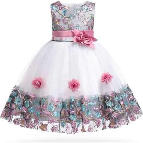 Girls Dress For Kids Baby Lace Embroidery Princess Elegant Flower Birthday Party Girl Dress Toddler baptism Clothes 2-8 Years