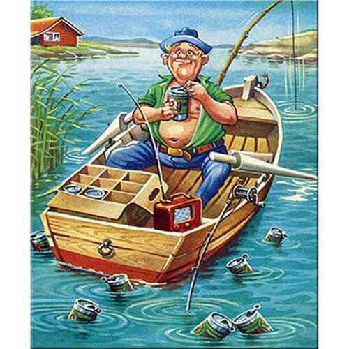 DIY Painting By Numbers Cartoon Fishing Oil Coloring By Numbers Wall Art Canvas Picture Hand Painted Home Decoraion 40x50CM