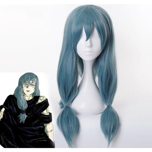 Anime Jujutsu Kaisenmahit Cos Wig Set, Lake Blue Plus Fluffy Thickening Ponytail Long Hair, Suitable For Various Face Shapes