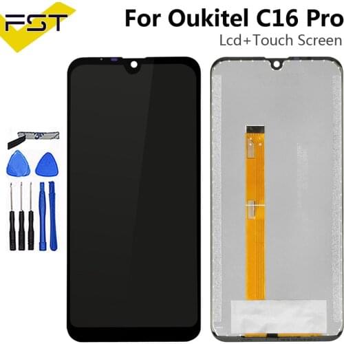 Black 5.71''For Oukitel C16 Pro LCD Display+Touch Screen Digitizer Assembly Repair Parts+Tools +Adhesive