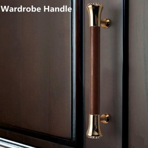 European modern fashion luxury transparent crystal kitchen cabinet wardrobe door handle gold Leather drawer cabinet knob 128 192