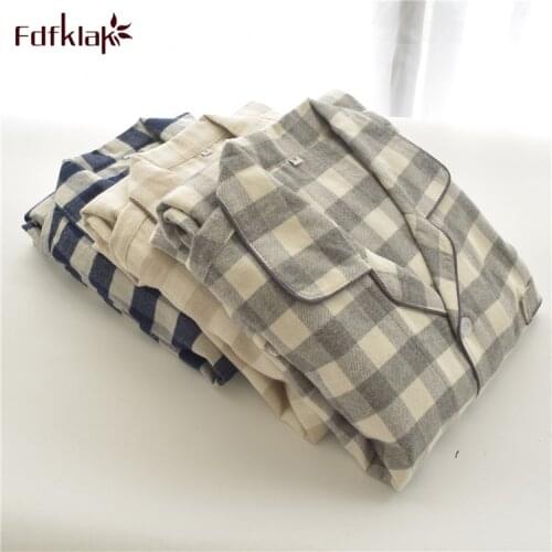 Fdfklak Couples pijamas set large size loose women pajamas long sleeve cotton sleepwear suit home clothes pyjama femme new