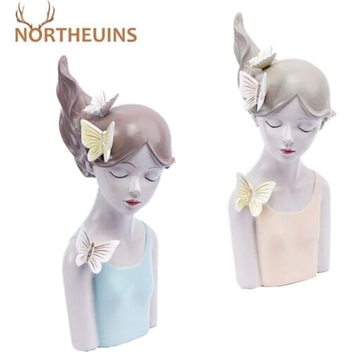 NORTHEUINS 22cm Resin Butterfly Girl Figurines Fluttering Hair Beauty Statues Creative Modern Sculpture Home Decor Accessories