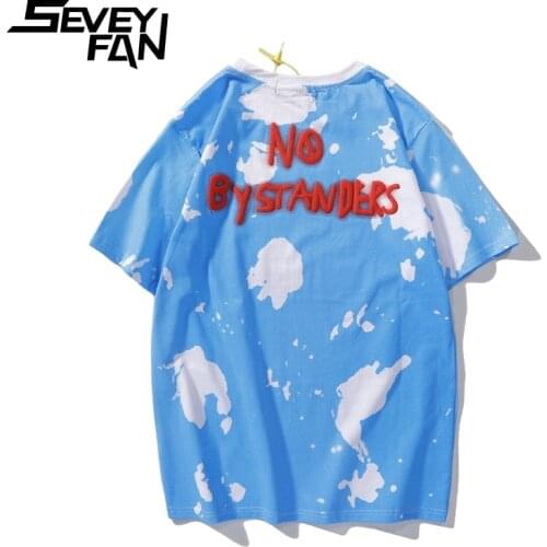 SEVEYFAN No By Standers Foam Letters T Shirts Mens Fashion Tie Dye Tees Hip Hop Summer Cotton Tops