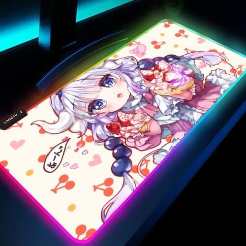 Kanna Kamui Kawaii Gaming Cute Computer Accessories Pink Anime Mouse Pad Rgb Mat Bear Backlit Play Mats Mousepad Gamer Led Pad