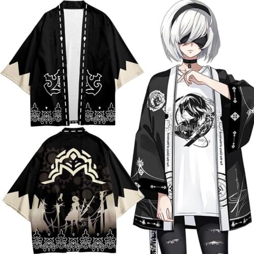 Game NieR Automata 2B YoRHa No. 2 Cosplay Cardigan Cloak Autumn Harajuku Kimono Coats for Mens Women Casual Haori Obi Bathrobe