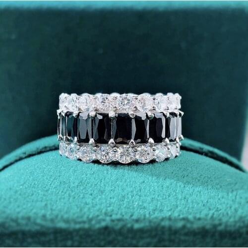 Fashion Black Gemstone 925 Sterling Silver Ring Classic Women Engagement Wedding Bands Jewelry