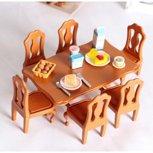 Dollhouse Mini Cute Plastic Furniture Model Miniature Table Chair Set Home Decor