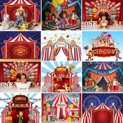 Mehofond Circus Theme Birthday Party Photography Backdrop Elephant Lion Children Portrait Baby Shower Background Photocall Decor