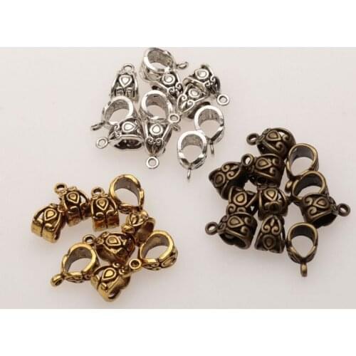 MIC 12 pcs Antiqued Silver,Gold ,Bronze 6mm Hole Charm Bail Connector Bead Fit Bracelet 7.5x13.5mm za196