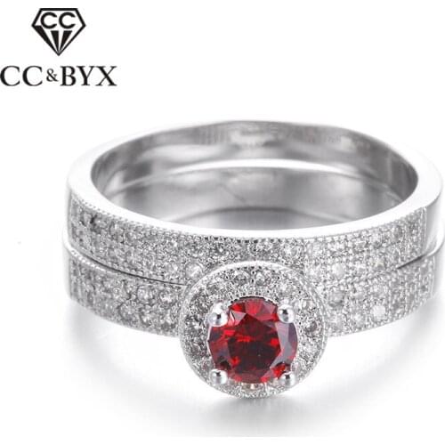 Fashion Jewelry Stackable Rings for Women 2 Piece Bridal Sets Red Stone CZ Party Jewelry Bijoux Accessories CC091